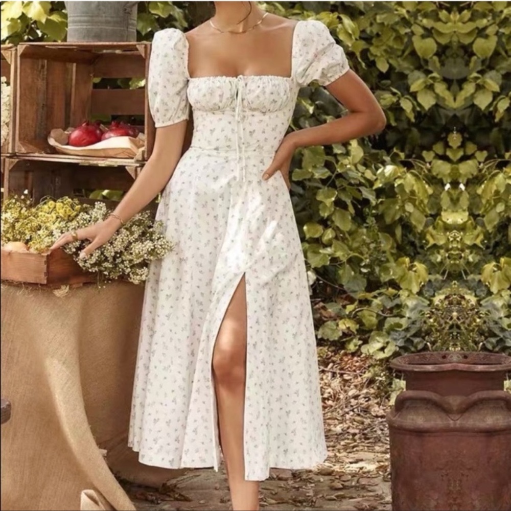 ISO‼️‼️‼️‼️‼️ ISO‼️‼️‼️‼️‼️ GARDEN PRINT PUFF SLEEVE MIDI SUNDRESS